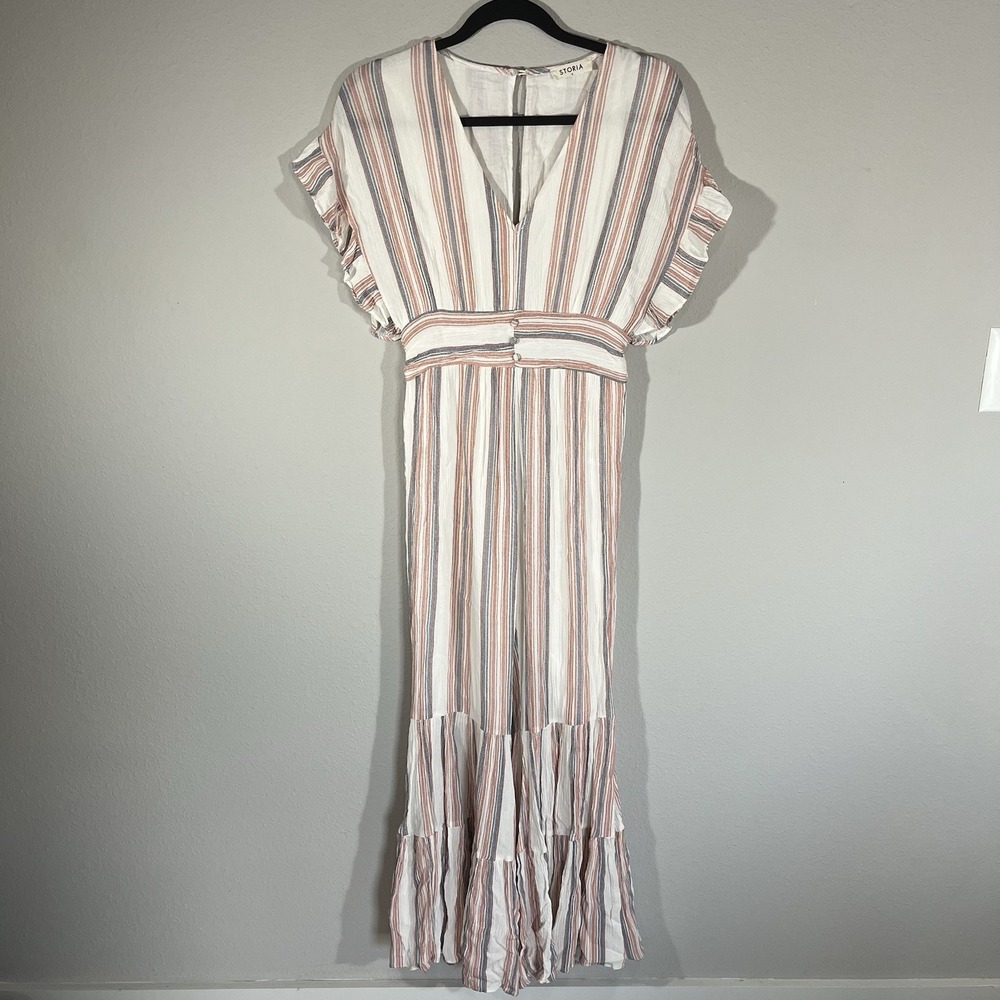 Storia Jumpsuit Size S Bell Bottom Flare Pant Romper Red White Blue Festival